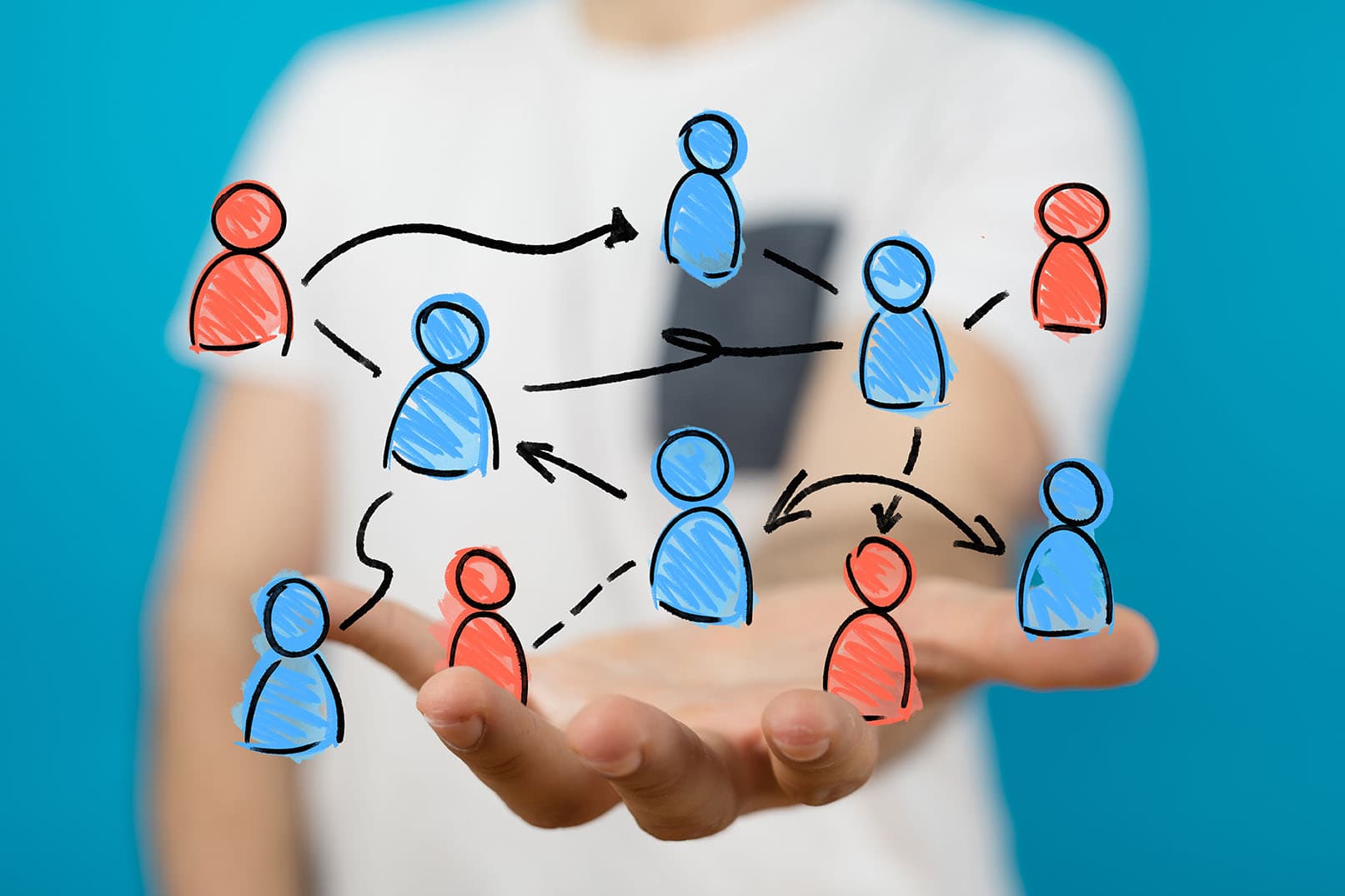 Drawing/artwork depicting interconnected people, showcasing Daxko's collaborative digital marketing campaign planning for nonprofits.